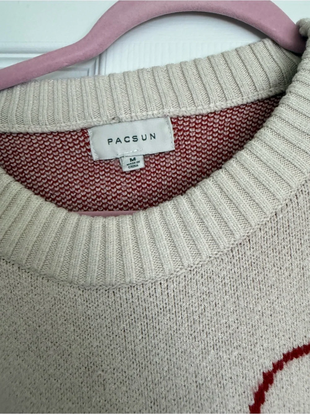 PacSun Cream Crewneck Cropped Sweater with Red 'Silver Lake L.A.' Script